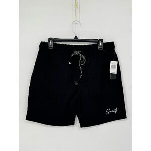 Saints Studio Waffle Knit Shorts Mens Medium Black New Drawstring Casual Pockets
